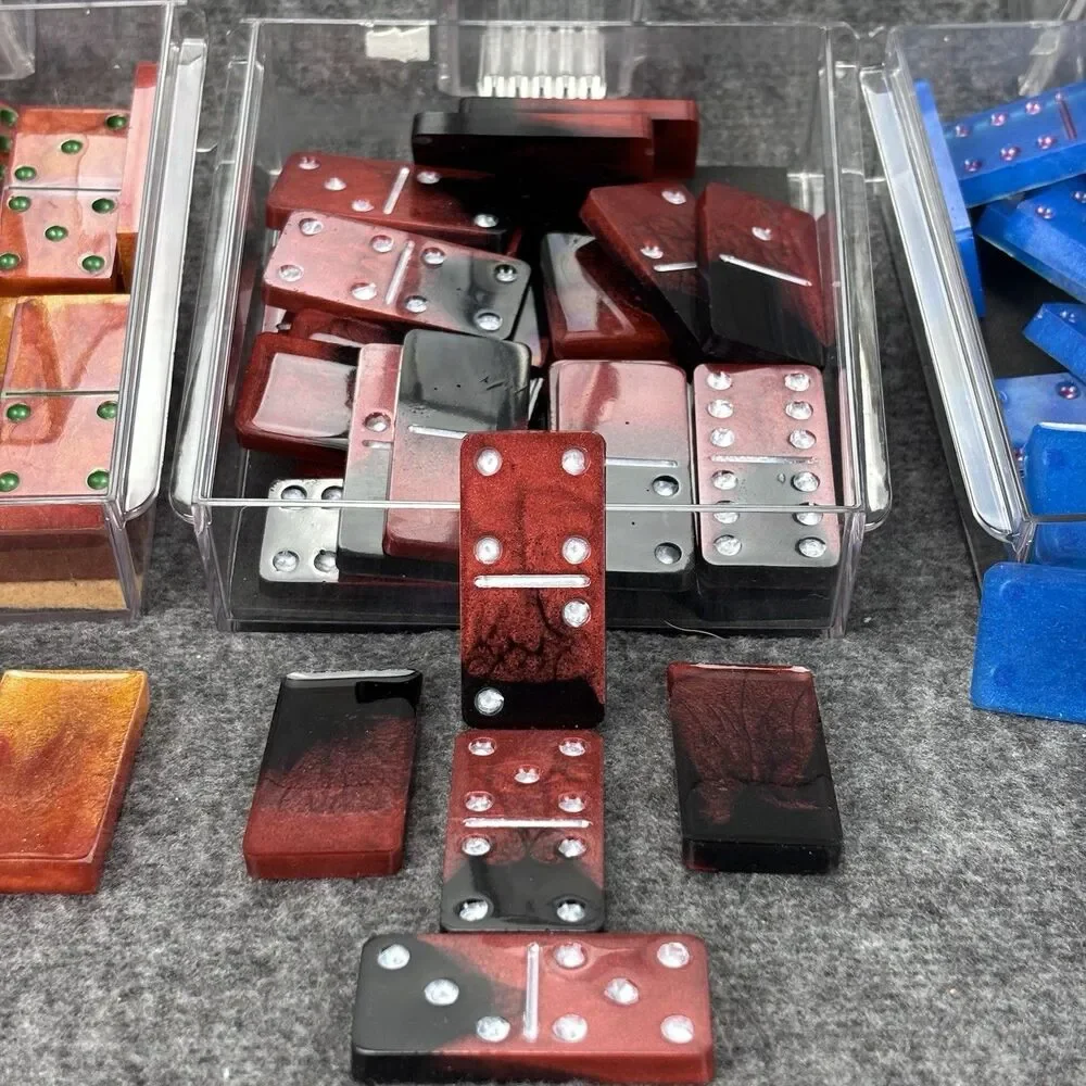 Dominoes Set Lot of 3 Resin Swirl Double Six Domino Games w/ Storage Cases